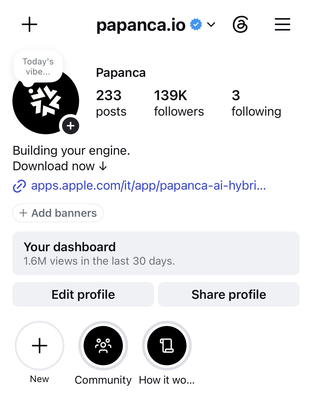 Papanca Instagram profile: @papanca.io, verified, 139K followers